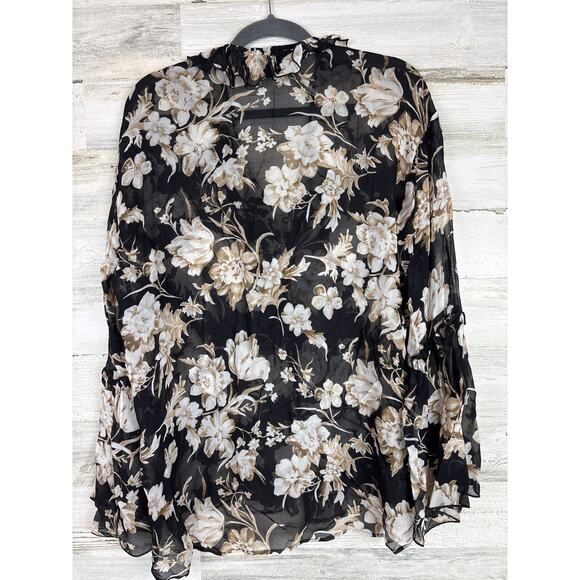 The Kooples Paris Women’s S Black Floral Ruffle Viscose Muslin Blouse NEW - Picture 4 of 6
